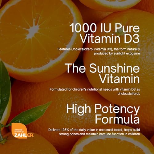 Zahler Junior D3 - Apoyo Inmunológico para Niños en Crecimiento - Vitamina D3 para Huesos - Kosher, Sin Gluten y Sin Lácteos - Naranja, 120 Tabletas - imagen 7