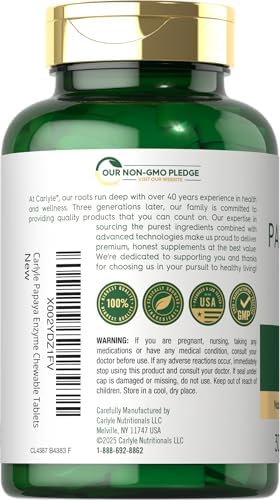 Tabletas Masticables de Enzima de Papaya Carlyle | Fórmula Vegetariana, Sin OGM, Libre de Gluten | Sabor Tropical - imagen 3