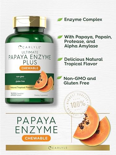 Tabletas Masticables de Enzima de Papaya Carlyle | Fórmula Vegetariana, Sin OGM, Libre de Gluten | Sabor Tropical - imagen 4