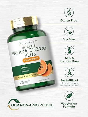 Tabletas Masticables de Enzima de Papaya Carlyle | Fórmula Vegetariana, Sin OGM, Libre de Gluten | Sabor Tropical - imagen 5