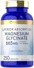 Carlyle Magnesio Glicinato | 665 mg | 250 Cápsulas | Suplemento Mineral Esencial Sin OGM y Libre de Gluten - imagen 1