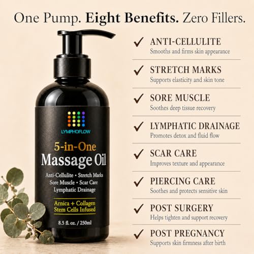 Aceite de Masaje 5 en 1 para Drenaje Linfático - Mejora la Apariencia de la Celulitis y la Textura de la Piel - Recuperación Postquirúrgica y - imagen 2