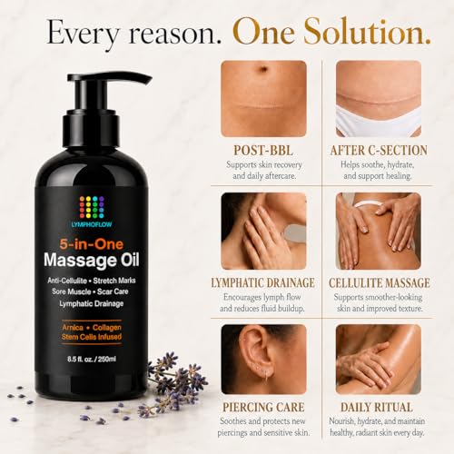 Aceite de Masaje 5 en 1 para Drenaje Linfático - Mejora la Apariencia de la Celulitis y la Textura de la Piel - Recuperación Postquirúrgica y - imagen 4