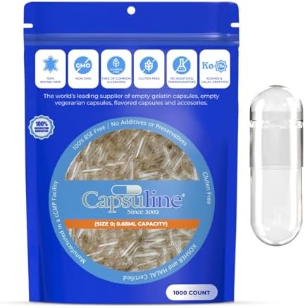 Cápsulas de Gelatina Vacías Capsuline Tamaño 0, Transparentes - 1000 Piezas | Sin Gluten, Kosher, Certificadas No-OGM | Cápsulas de Bovino para - imagen 1