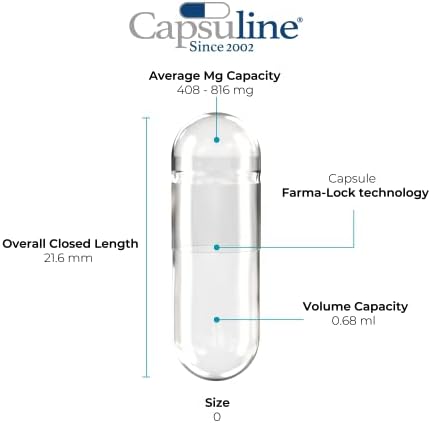 Cápsulas de Gelatina Vacías Capsuline Tamaño 0, Transparentes - 1000 Piezas | Sin Gluten, Kosher, Certificadas No-OGM | Cápsulas de Bovino para - imagen 2