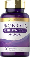 Carlyle Probióticos con Prebióticos | 120 Cápsulas | 50 Mil Millones de Organismos Activos | Suplemento Sin OGM y Sin Gluten - imagen 1