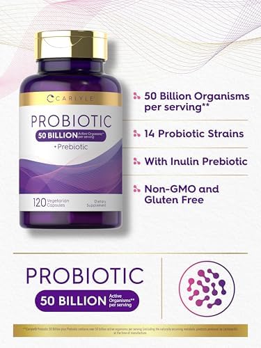 Carlyle Probióticos con Prebióticos | 120 Cápsulas | 50 Mil Millones de Organismos Activos | Suplemento Sin OGM y Sin Gluten - imagen 4