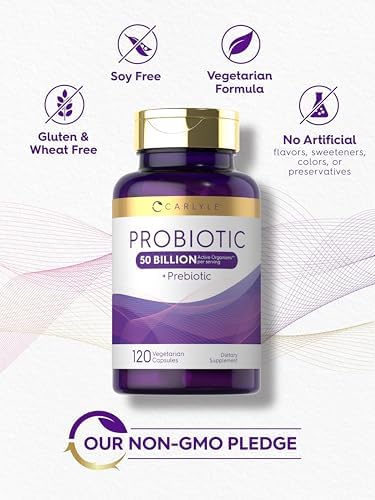 Carlyle Probióticos con Prebióticos | 120 Cápsulas | 50 Mil Millones de Organismos Activos | Suplemento Sin OGM y Sin Gluten - imagen 5