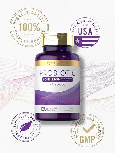 Carlyle Probióticos con Prebióticos | 120 Cápsulas | 50 Mil Millones de Organismos Activos | Suplemento Sin OGM y Sin Gluten - imagen 6