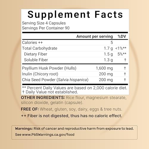 Cápsulas de Fibra de Psyllium NatureBell 2,000mg, 360 Caps | Suplemento de Fibra Soluble | 3 en 1 con Inulina y Semilla de Chía | Vegetal, No GMO, - imagen 2