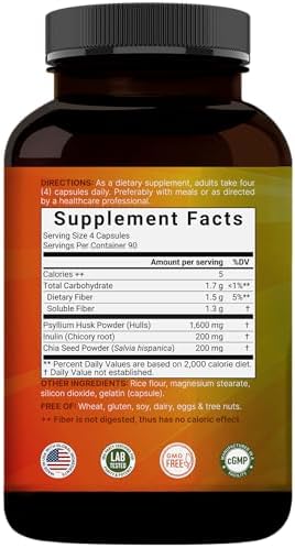 Cápsulas de Fibra de Psyllium NatureBell 2,000mg, 360 Caps | Suplemento de Fibra Soluble | 3 en 1 con Inulina y Semilla de Chía | Vegetal, No GMO, - imagen 7