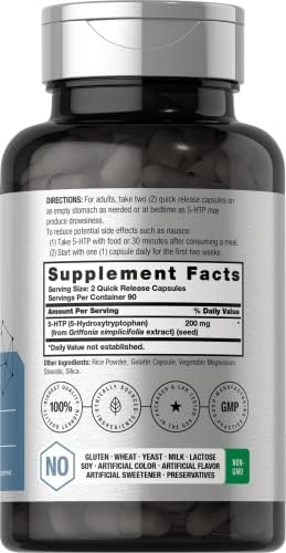Suplemento Horbäach 5HTP 200mg | 180 Cápsulas | 5 Hidroxitriptófano | Griffonia Simplicifolia | Alta Potencia | Sin OGM, Libre de Gluten - imagen 2