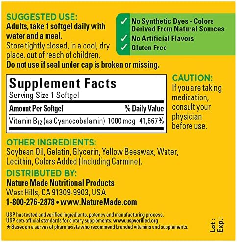 Nature Made Vitamina B12 1000 mcg, Suplemento Dietético para Apoyo al Metabolismo Energético - 90 Softgels - imagen 2