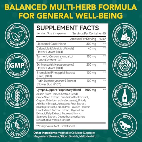 Suplementos de Drenaje Linfático - Cápsulas Aescia 21 en 1 con Cúrcuma, Bromelina, Equinácea y Más - Soporte para el Sistema Linfático - imagen 6