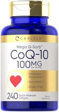 Carlyle CoQ10 100mg Softgels | 240 Cápsulas | Mega Q-Sorb Coenzima Q-10 | con Extracto de Pimienta Negra | Suplemento Sin OGM y Libre de Gluten - imagen 1