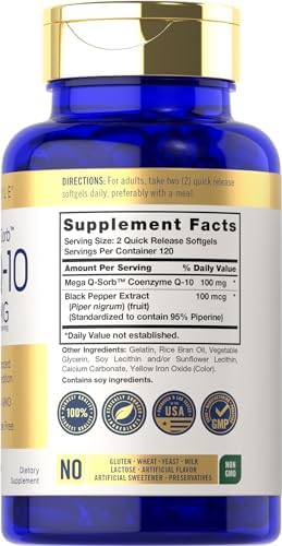 Carlyle CoQ10 100mg Softgels | 240 Cápsulas | Mega Q-Sorb Coenzima Q-10 | con Extracto de Pimienta Negra | Suplemento Sin OGM y Libre de Gluten - imagen 2