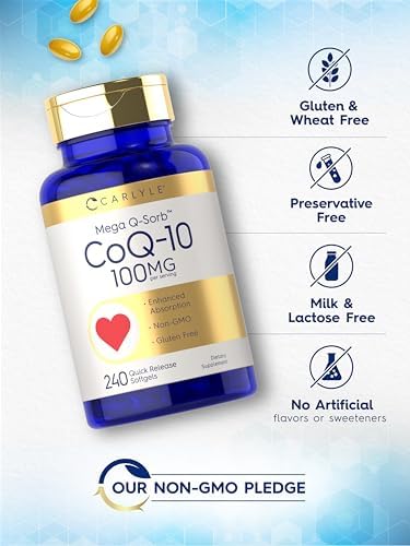 Carlyle CoQ10 100mg Softgels | 240 Cápsulas | Mega Q-Sorb Coenzima Q-10 | con Extracto de Pimienta Negra | Suplemento Sin OGM y Libre de Gluten - imagen 5