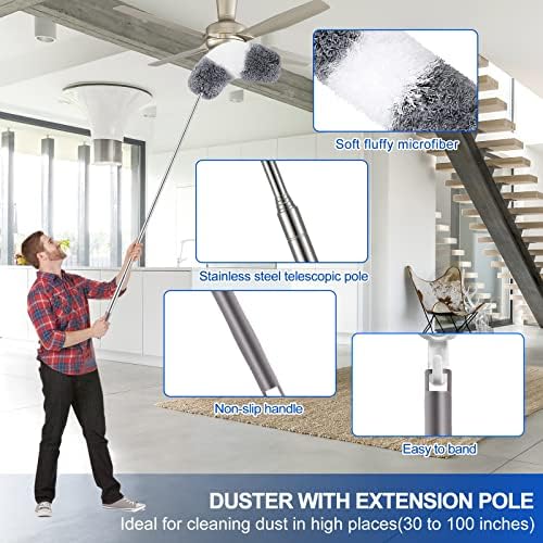 Kit de Plumero de Microfibra (11 Piezas) - Plumero Lavable con Extensión (30 a 100 in) para Limpiar Techos, Ventiladores y Muebles - imagen 2