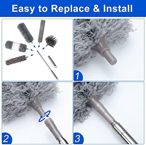 Kit de Plumero de Microfibra (11 Piezas) - Plumero Lavable con Extensión (30 a 100 in) para Limpiar Techos, Ventiladores y Muebles - imagen 4