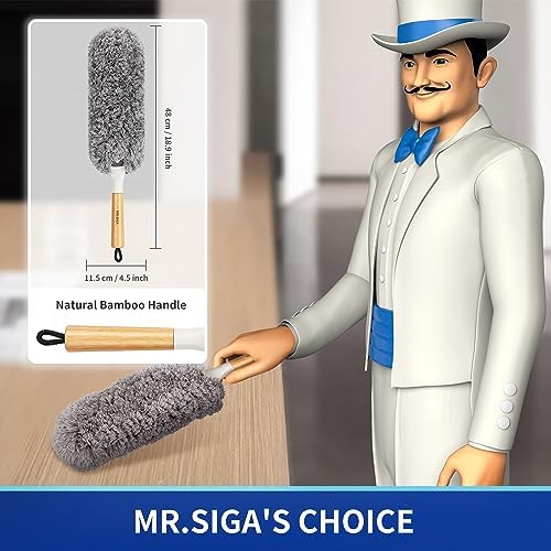 Duster de Microfibra Sin Pelusa MR.SIGA, Lavable y Reutilizable, Mango de Bambú y Cabezal Reemplazable para Limpieza del Hogar - imagen 2