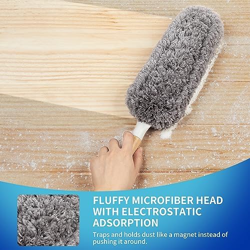 Duster de Microfibra Sin Pelusa MR.SIGA, Lavable y Reutilizable, Mango de Bambú y Cabezal Reemplazable para Limpieza del Hogar - imagen 3