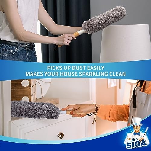 Duster de Microfibra Sin Pelusa MR.SIGA, Lavable y Reutilizable, Mango de Bambú y Cabezal Reemplazable para Limpieza del Hogar - imagen 4