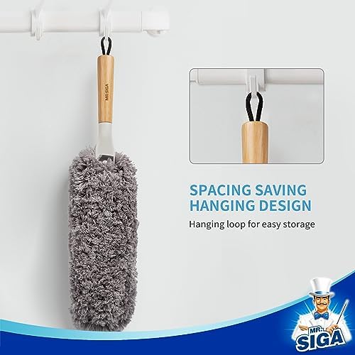 Duster de Microfibra Sin Pelusa MR.SIGA, Lavable y Reutilizable, Mango de Bambú y Cabezal Reemplazable para Limpieza del Hogar - imagen 5