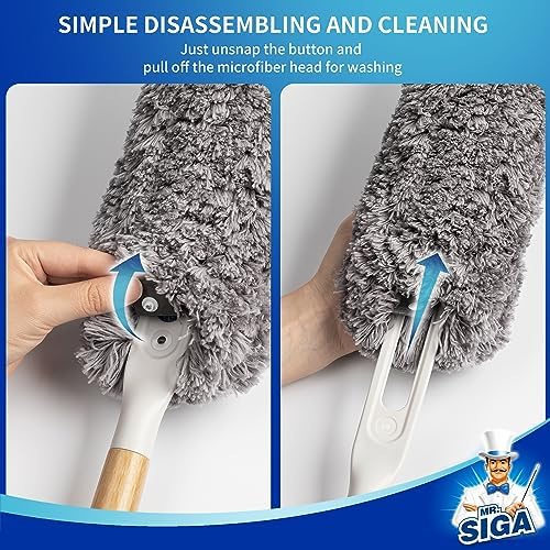 Duster de Microfibra Sin Pelusa MR.SIGA, Lavable y Reutilizable, Mango de Bambú y Cabezal Reemplazable para Limpieza del Hogar - imagen 6