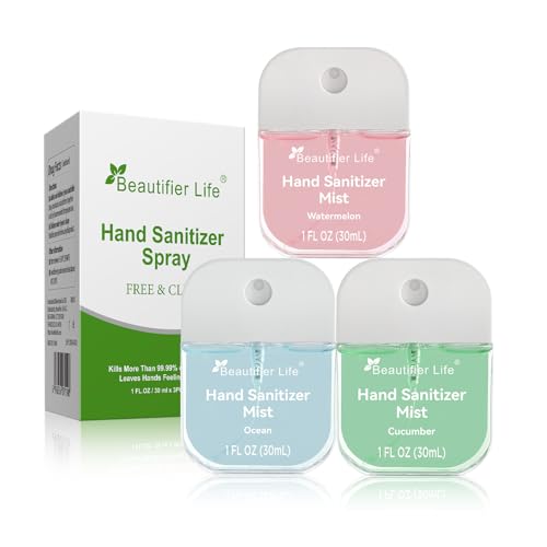 Spray desinfectante de manos portátil Beautifier Life (paquete de 3) - Tamaño de bolsillo 1 oz, fórmula ultra suave con 70% de alcohol, secado rápido - imagen 2