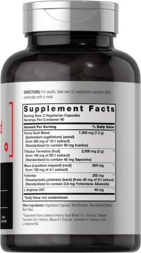 Horbäach Complejo de Horny Goat Weed | 180 Cápsulas Vegetarianas, No Transgénicas y Sin Gluten con Tribulus, Maca, Yohimbe y L-Arginina - imagen 2
