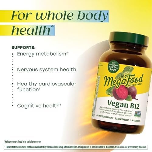 MegaFood Suplemento Vegano de Vitamina B12 con B6 y Ácido Fólico para Hombres y Mujeres - 30 Mini Tabletas para Energía Celular y Salud Cardiovascular - imagen 3