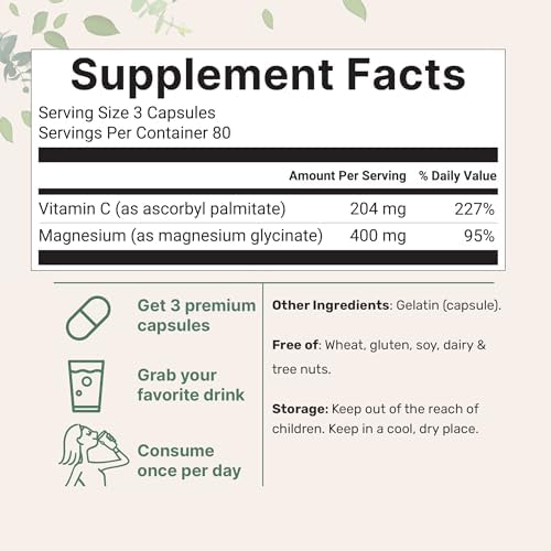 Micro Ingredients Magnesio Glicinato Puro 400mg por Porción, 240 Cápsulas | Suplemento Mineral Quelado, Sin OGM, Sin Rellenos - imagen 2
