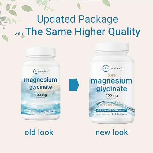 Micro Ingredients Magnesio Glicinato Puro 400mg por Porción, 240 Cápsulas | Suplemento Mineral Quelado, Sin OGM, Sin Rellenos - imagen 3