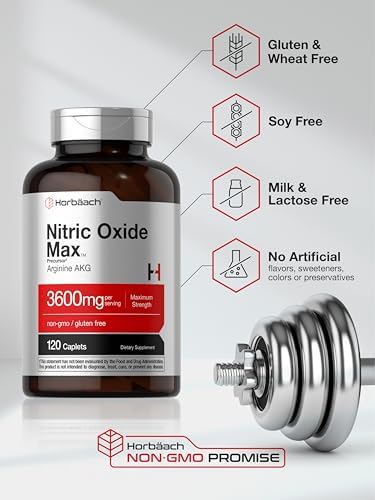 Horbäach Óxido Nítrico Max 3600mg | 120 Tabletas | Con Arginina AAKG para Hombres y Mujeres | Suplemento Pre Entrenamiento Vegetariano, No GMO y Sin - imagen 5