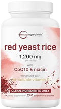 Micro Ingredients Arroz Rojo de Levadura con CoQ10 1200mg, 240 Cápsulas Veganas | Suplemento para Colesterol y Salud Cardiaca | 4 en 1 con Niacina - imagen 1