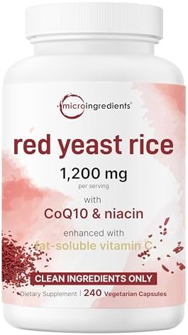 Micro Ingredients Arroz Rojo de Levadura con CoQ10 1200mg, 240 Cápsulas Veganas | Suplemento para Colesterol y Salud Cardiaca | 4 en 1 con Niacina - imagen 1