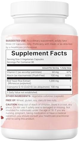 Micro Ingredients Arroz Rojo de Levadura con CoQ10 1200mg, 240 Cápsulas Veganas | Suplemento para Colesterol y Salud Cardiaca | 4 en 1 con Niacina - imagen 7