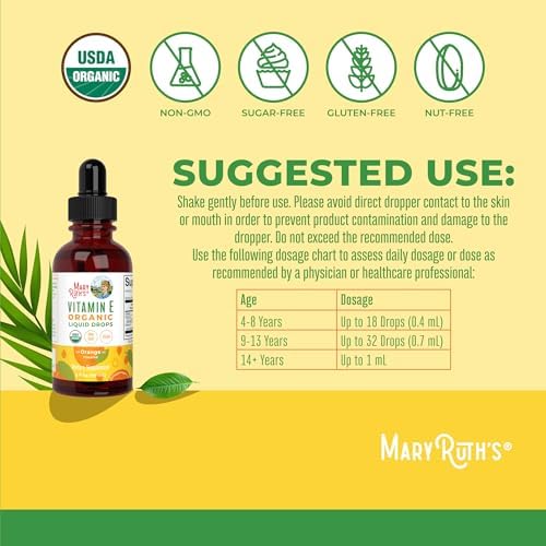 MaryRuth Organics Gotas Líquidas de Vitamina E USDA 2 Meses | Salud Ósea y Articular | Salud Cognitiva para Adultos y Niños | Sin Azúcar, Vegano, No - imagen 3