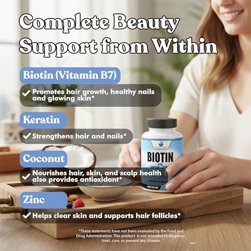 Suplementos American Standard Biotina 20,000mcg con Queratina, Polvo de Coco y Zinc, 120 Cápsulas Veganas, Suministro para 120 Días - imagen 7