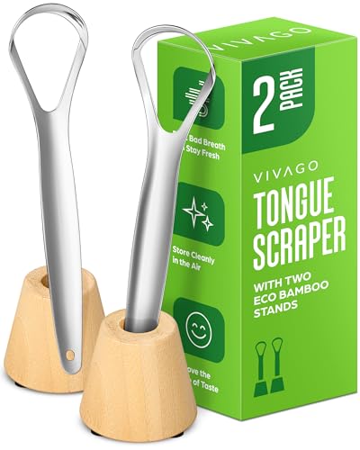 Raspador de Lengua VIVAGO para Adultos con Soporte (Paquete de 2) - Raspador de Acero Inoxidable para Limpiar la Lengua y Reducir el Mal Aliento - imagen 1