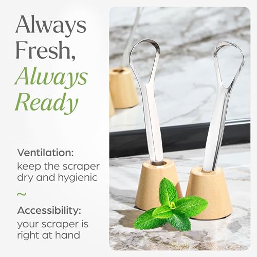 Raspador de Lengua VIVAGO para Adultos con Soporte (Paquete de 2) - Raspador de Acero Inoxidable para Limpiar la Lengua y Reducir el Mal Aliento - imagen 5