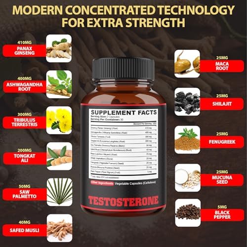 Suplemento de Testosterona Agobi para Hombres - 11 Hierbas: Ashwagandha, Tribulus, Ginseng y Más - 60 Cápsulas para 1 Mes - imagen 2