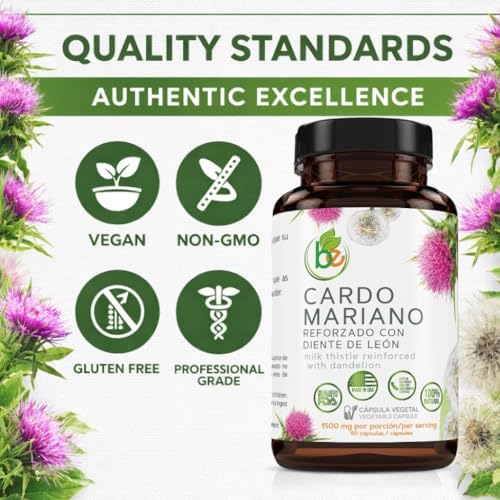 Cardo Mariano Reforzado con Diente de León 90 Cápsulas Vegetales 1500 mg - Soporte para Hígado y Antioxidantes, 100% Natural, BexpertsUSA - imagen 4