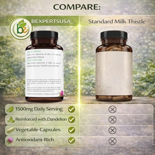 Cardo Mariano Reforzado con Diente de León 90 Cápsulas Vegetales 1500 mg - Soporte para Hígado y Antioxidantes, 100% Natural, BexpertsUSA - imagen 8