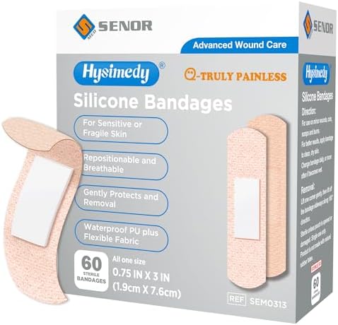 Tiras de Silicón Hysimedy para Piel Sensible y Frágil 3/4x3 60 Piezas, Bandas Flexibles, Sin Látex, Hipoalergénicas y Transpirables, Fácil Remoción - imagen 1