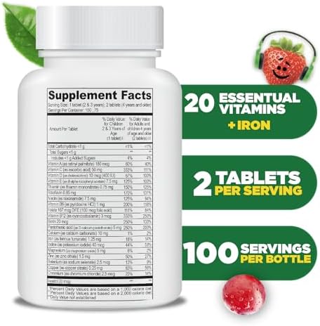 Multivitaminas y Multiminerales Lifeable con Hierro Masticables para Niños – Vegetarianas y Sin Gluten – Sabor Natural – 150 Unidades - imagen 2