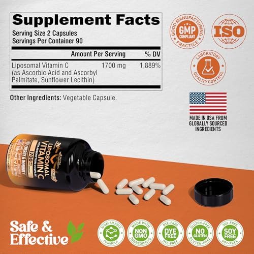 Vitamina C Liposomal 1700 mg - Complejo Soluble en Grasas de Alta Absorción - Antioxidante, Energía y Soporte Inmunológico - Suplemento de Vitamina C - imagen 7