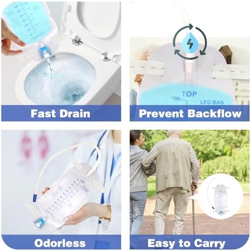 Paquete de 3 Bolsas de Catéter, Bolsa de Drenaje Urinario Premium de 32 Oz con Tubos de 18”, Válvula Antireflujo y Correas de Tela para el Pie, - imagen 5