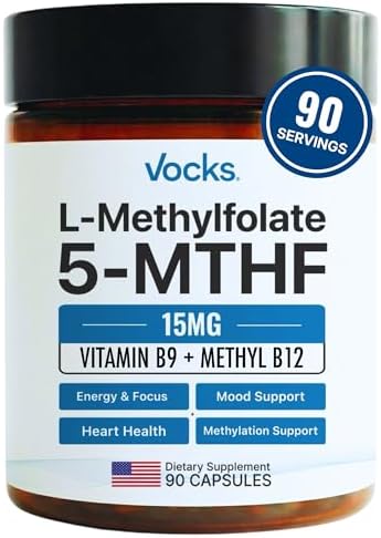 Vocks L Methylfolato 15mg | 5-MTHF + Metil B12 | Suplemento de Methylfolato de Alta Potencia | Folato Activo Vitamina B9 | Suplemento MTHFR | 90 - imagen 1