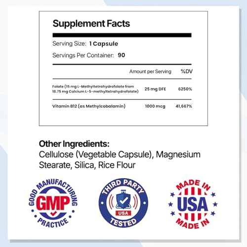 Vocks L Methylfolato 15mg | 5-MTHF + Metil B12 | Suplemento de Methylfolato de Alta Potencia | Folato Activo Vitamina B9 | Suplemento MTHFR | 90 - imagen 2